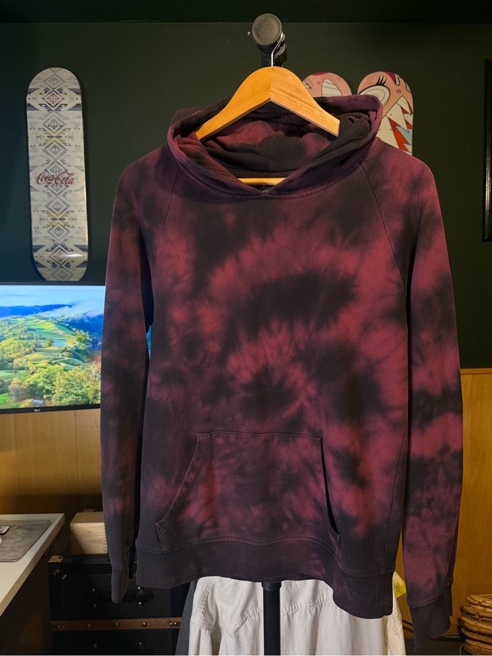 Zine Tie-Dye Maroon & Black Pullover Hoodie- Zine